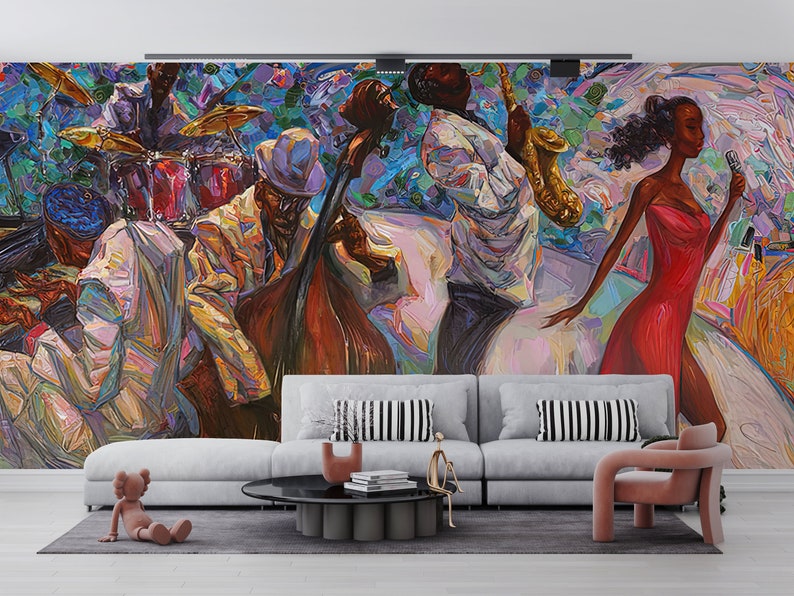 Jazz Singer Wallpaper Mural: African Music Wall Art, Peel and Stick - Etsy