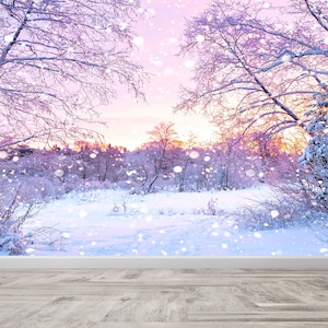 Schnee Wandbild, Aussicht Wandposter, Natur, Landschaft, Schneelandschaft, Digitales Papier, Vinyl Tapete, Wanddekoration, Winter Kunst