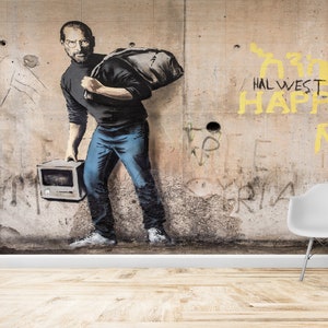 Wandbild 'Sveve Arbeitsplätze', Tapete, Banksy Graffiti Kunst, Abstrakte Wandkunst, Selbstklebendes Papier, PaperCraft, Papierkunst, Straßenwanddekor,