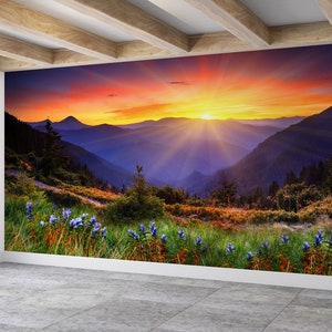Colorful Paper Art, Landscape Wallpaper Panels, Room Wall Decor, Gift For The Home, Spring View Wall Mural, Mountain Landscape Wall Poster,