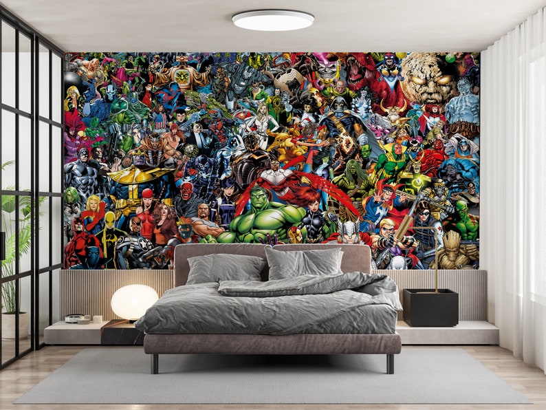 Marvel Wall Poster, Super Heros Wall Mural, Children Wall Print, Wall Mural Wallpaper, Marvel Heroes Wall Painting,Contact Paper,Cartoon Art image 4