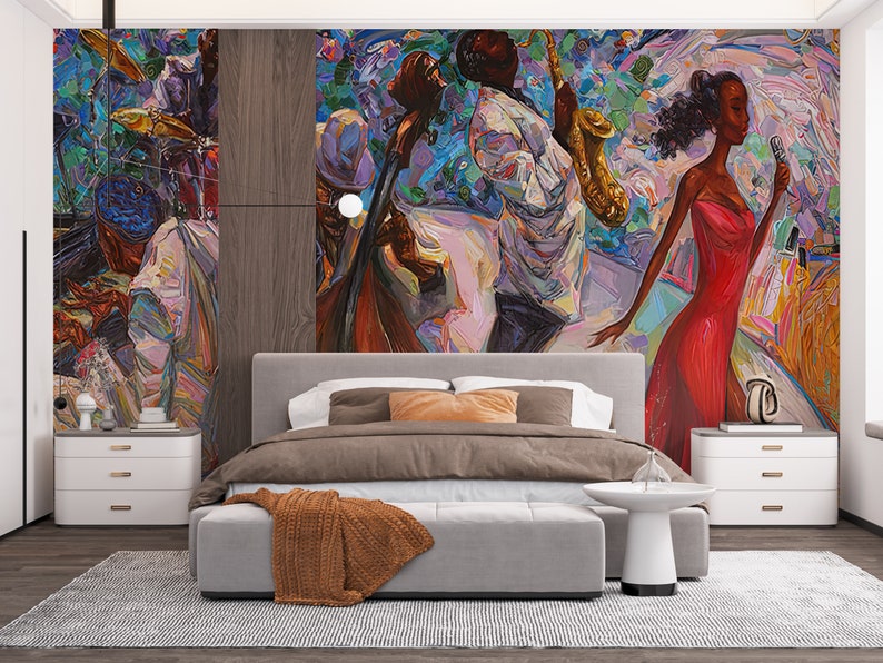 Jazz Singer Wallpaper Mural: African Music Wall Art, Peel and Stick - Etsy