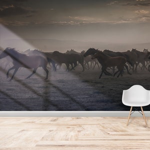 Wild Horses Wallpaper Mural: Landscape Paper Art