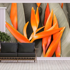 Abnehmbare Tapete, Moderne Tapete, Selbstklebendes Papier, Geschenk für Ihn, Orangenblatt Wanddekoration, Moderne Wanddekoration, Blumen Wanddeko,