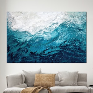 Ocean Water Wall Art, Blue Tones Wall Art, Abstract Wall Art, Canvas Art, 3D Glass, Framed Wall Art, Canvas Poster, Living Room Wall Art,