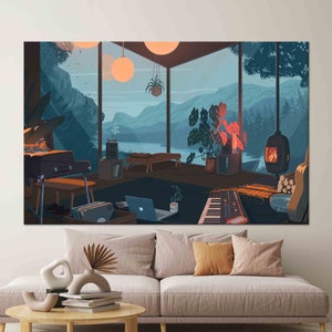 Modern Cabin Life Wall Art – Music Studio in the Woods Canvas Print