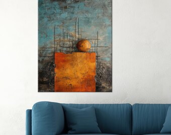Abstract Geometric Wall Art: Orange Gold Pattern, Modern Print