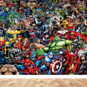 Marvel Wall Poster, Super Heros Wall Mural, Children Wall Print, Wall Mural Wallpaper, Marvel Heroes Wall Painting,Contact Paper,Cartoon Art