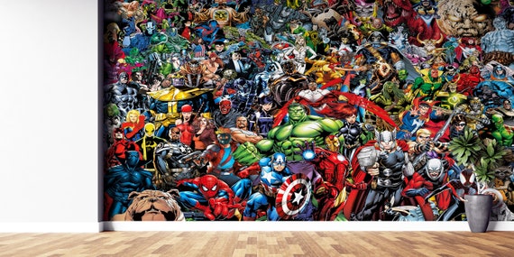 Marvel Wall Poster, Super Heros Wall Mural, Children Wall Print, Wall Mural Wallpaper, Marvel Heroes Wall Painting,Contact Paper,Cartoon Art