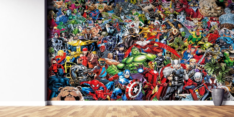 Marvel Wall Poster, Super Heros Wall Mural, Children Wall Print, Wall Mural Wallpaper, Marvel Heroes Wall Painting,Contact Paper,Cartoon Art image 1