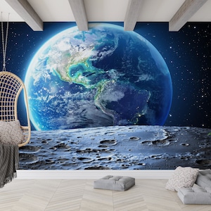 Earth & Starry Sky Wallpaper: 3D Layered Paper Wall Art