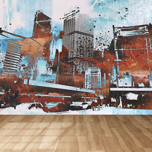 Abstract Cityscape Wallpaper: 3D Skyscraper Wall Decor