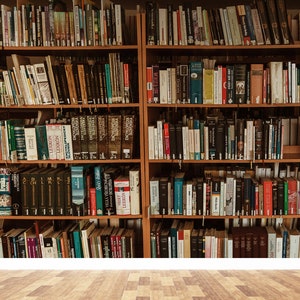 Carta da parati biblioteca, decorazione da parete con libri, carta digitale moderna, regalo per lui, parete decorativa, origami 3D, decorazioni da parete, carta artistica per sala lettura