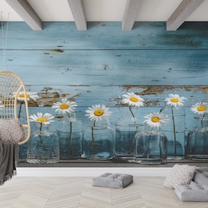 Regalo per la casa, decorazione murale botanica, decorazione murale con margherite in bottiglie di vetro, regalo murale per amanti delle margherite, foto di margherite, rivestimento murale