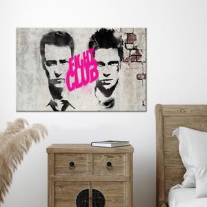 Fight Club Wall Hanging, Graffiti Art Wall Decor, Man Cave Canvas Poster, Fight Graffiti Glass Wall Art, Gift For Him,