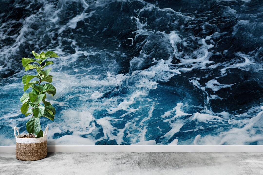 Blue Ocean Wave Peel and Stick Wallpaper: Sea Landscape Wall Decor - Etsy