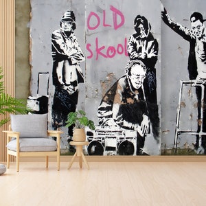 Banksy Old Skool Art, Tapete, Omas Wandpapier, Old Skoll Wandposter, Graffiti Papiermodell, Akzent Wand, Selbstklebendes Papier,