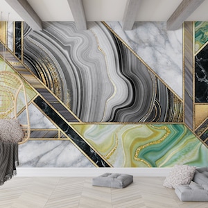 Marmor Wandbild: Geometrisches 3D Dekor