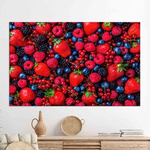 Berry Canvas Art: Raspberry, Blueberry, Strawberry Tempered Glass Print