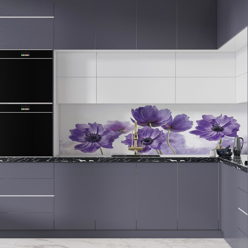 Purple Flower Wall Poster, Modern Wallpaper, Botanical Digital Paper