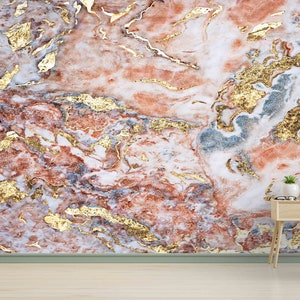 Gold Marmor Tapete: Schimmernde Alkoholtinten-Wandkunst, weiche Töne