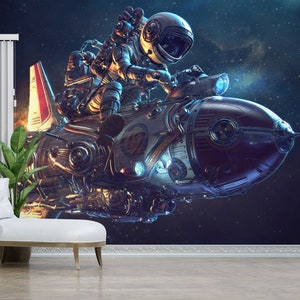 Decorazioni per pareti, Arte murale in carta 3D, Pannelli per carta da parati, Regalo per lui, Quadro murale con astronauta, Stampa murale astratta con astronauta, Carta da parati moderna,