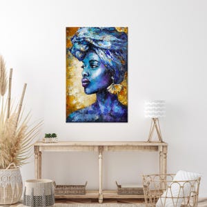 Home Decor Art, African Painted Glass, Contemporary Glass, Woman Canvas Gift, African Woman Glass Art Wall Decor, Large Wall Art,