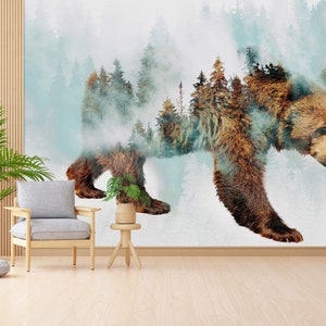 Papercraft 3D, Animal Paper Craft, Loft Mural, Abstract Forest Wall Art, Bear Walking in Snow Wall Art, Wall Decals Murals, Bear Wall Art,