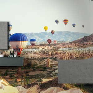 View Wall Art, Air Balloon Landscape in Cappadocia Wallpaper, Wallpaper Patent, Goreme Wall Paper, Turkish Mural, Removable Wall Decor,