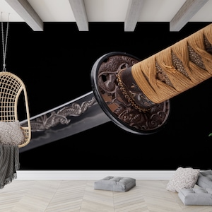 Katana Blade Wall Art, Katana Wallpaper, Asian Katana Wall Art, Modern Wall Decor, Wallpaper Mural Art, Do It Yourself, Custom Wall Paper,