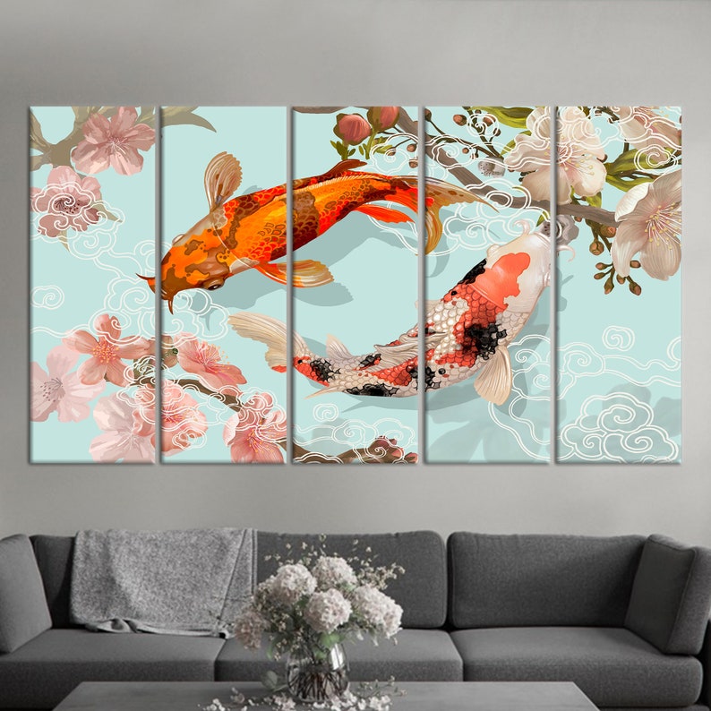 Japanese Koi Fish Art, Koi Wall Decor, Fish Wall Art, Animal Wall Decor