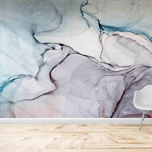 Lila Marmor Wandbild, Blaues Lila Marmor Wand Poster, Blauer Marmor Wandaufkleber, Alcohol Ink Wanddekor, 3D Wandbild, Soft Tone Art
