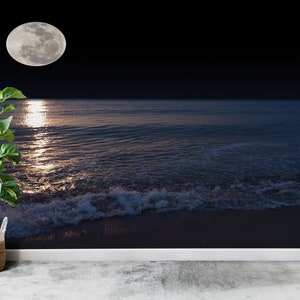 Sea and Moon View Wallpaper: Modern Wall Decor