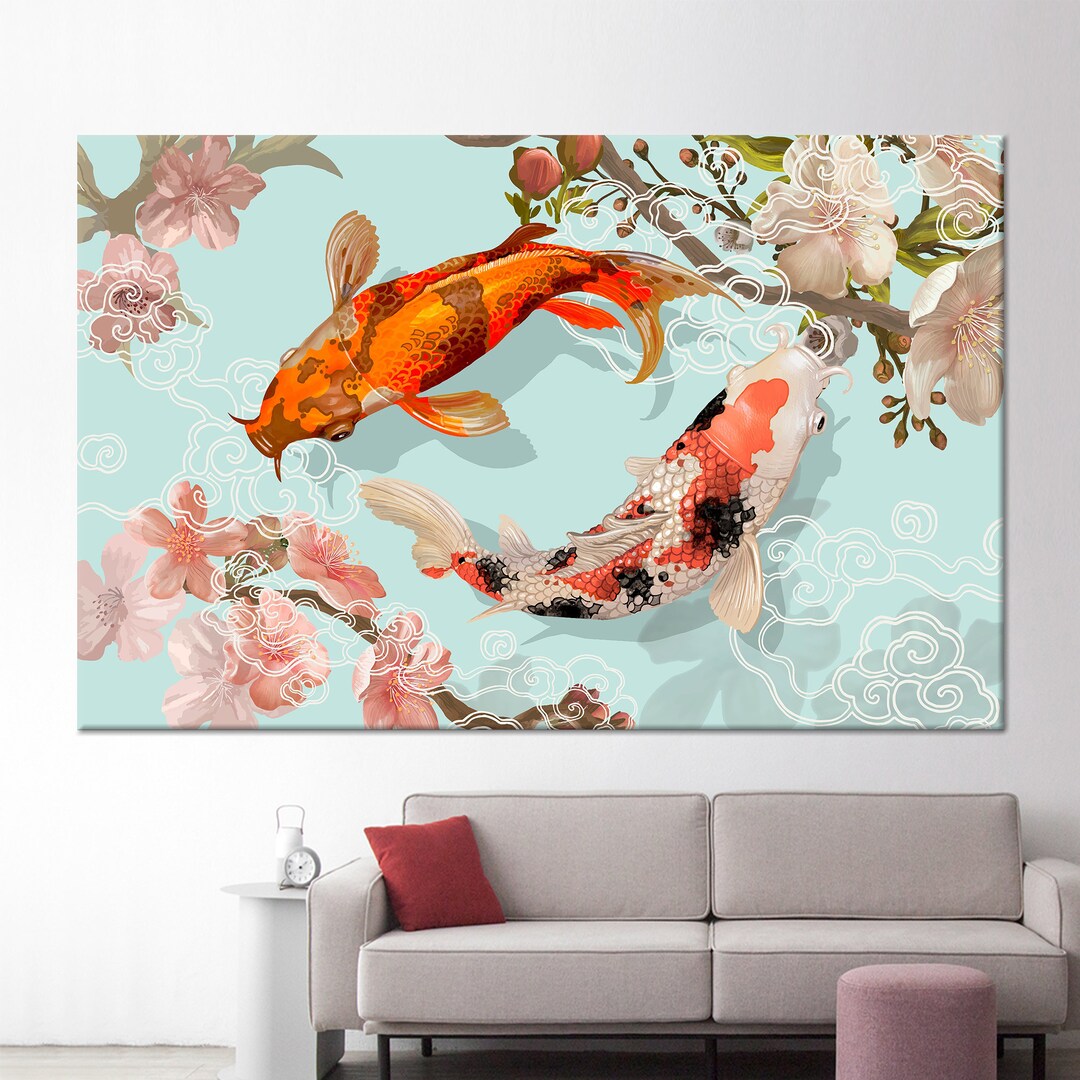 Japanese Koi Fish Art, Koi Wall Decor, Fish Wall Art, Animal Wall Decor