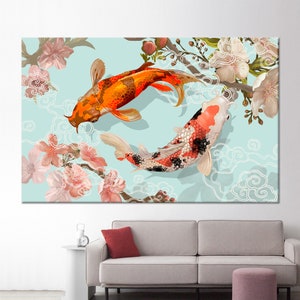 Japanese Koi Fish Art, Koi Wall Decor, Fish Wall Art, Animal Wall Decor, Canvas Art, 3D Glass Art, Framed Wall Art, Gift Poster, Home Decor,