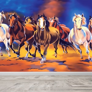 Tier Wandkunst, galoppierende Pferde Wandbild, schnelleres Pferd Wanddekor, laufende Pferde Malerei Tapete, Tapete Schälen und Aufkleben,