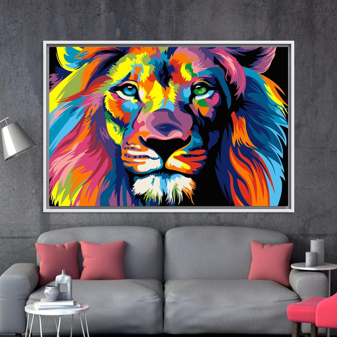 Colorful Lion Canvas Art: Abstract Animal Wall Decor - Etsy