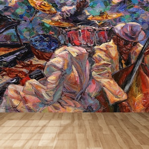 Jazz Musicians Painting Wallpaper: Art Deco Saxophone Wall Mural