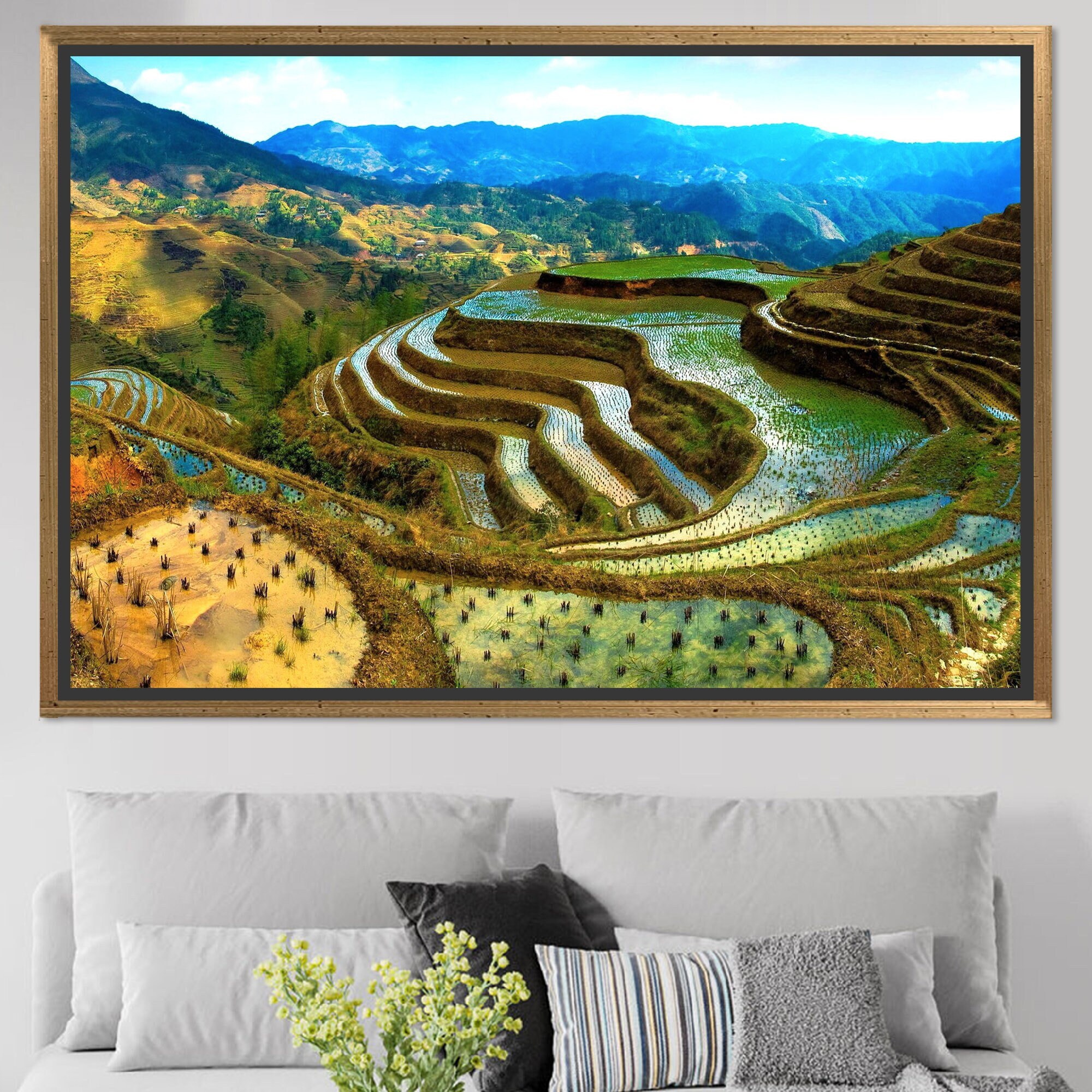 Banaue Rice Terraces Philippines Glass Wall Art, Famous Places Canvas Decor, View Art, Nature View 3D Canvas, Wall Decoration Printed,