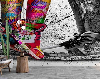 Graffiti Wall Art, Love Graffiti Wall Print, Shoes Graffiti Wall Painting, Love in Shoes Wall Decals, Paper Wall Art,Shoes Street Art