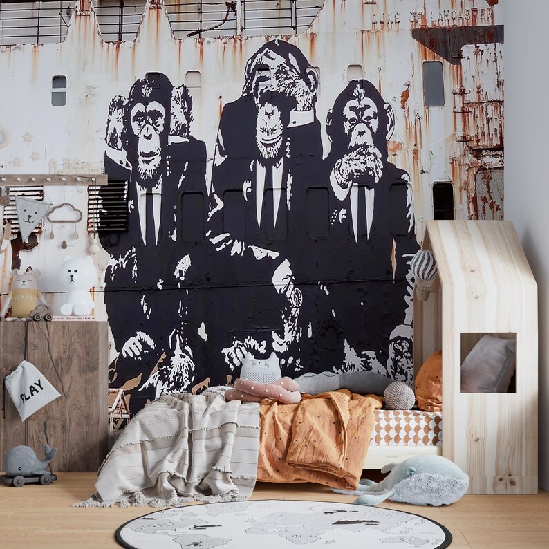 Banksy Three Wise Monkeys Wall Decor Banksy Three Monkeys Etsy