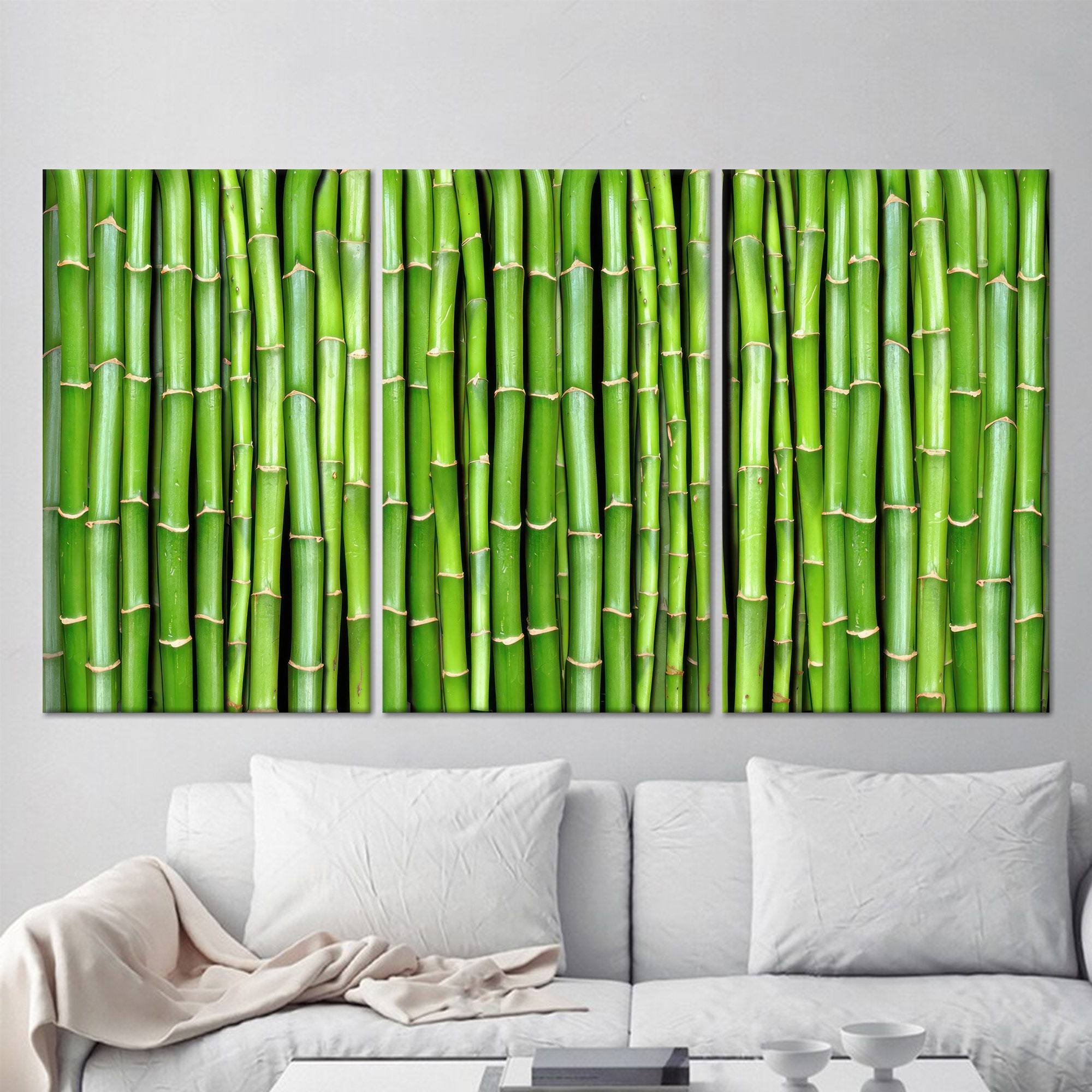 Bamboo Tree Art, Green Wall Decor, Canvas Wall Art, Tempered Glass