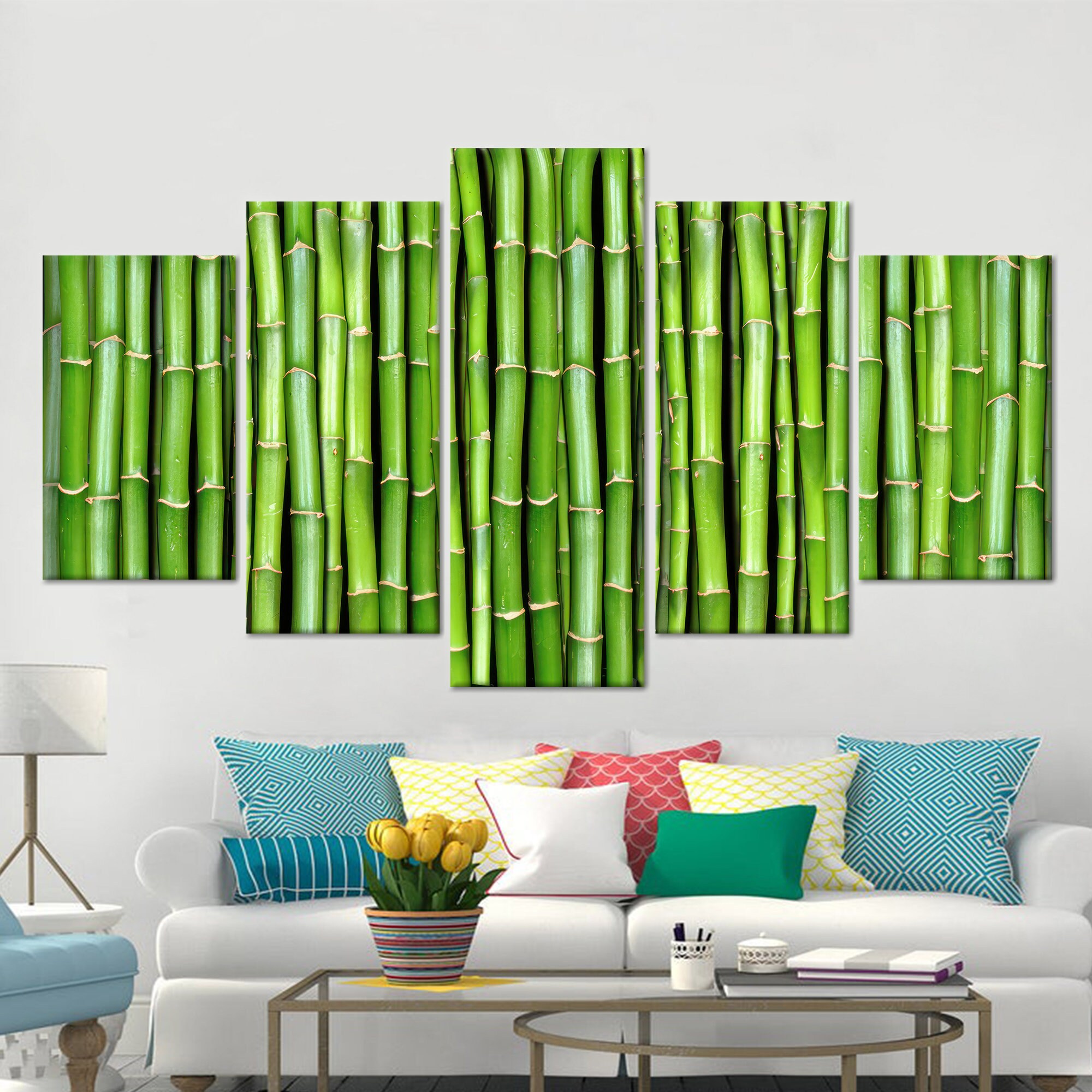 Bamboo Tree Art, Green Wall Decor, Canvas Wall Art, Tempered Glass