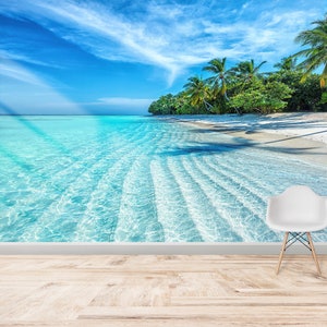Decorazione murale, Pannelli da parati, Arte murale in carta 3D, Regalo per lei, Arte murale in carta con oceano tropicale, Arte murale con vista sull'oceano, Poster da parete con paesaggio,