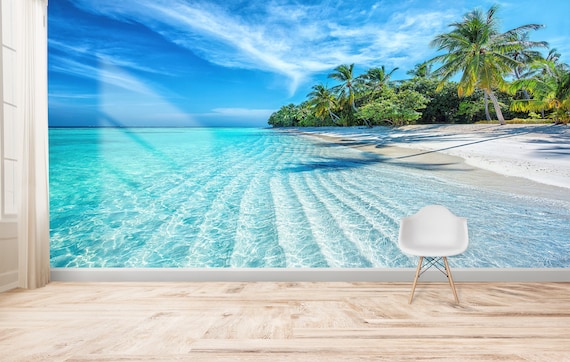 Tropical Beach Wallpaper Mural: Ocean View Wall Art