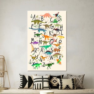 Dinosaur Wall Decor, Alphabet Wall Art, Popular Canvas, Tempered Glass, Framed Wall Art, Gift For Him, Canvas Poster, Children Wall Decor,