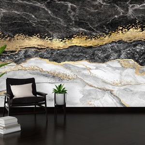 Schwarz und Gold Marmor Kunst, Schimmernde Wanddekoration, Abstrakte Tapete, Moderne Wanddekoration, Tapetenpatent, 3D Wandbild, Selbstklebendes Papier,