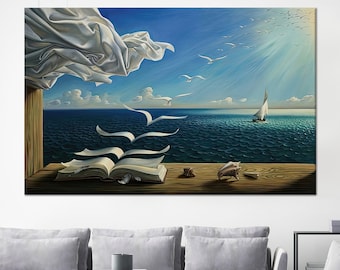 Salvador Dali Book to Birds Canvas Print, Tempered Glass Decor, Book to Birds Canvas, Mural Art, Dali Glass Wall Art, Canvas Wall Decor Art