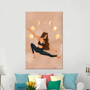 Yoga Girl and Moon Canvas Poster, Modern Art Glass, Girl Glass Decor, Yoga Glass Decor, Tempered Glass, Minimalist Wall Art, Boho Art Decor