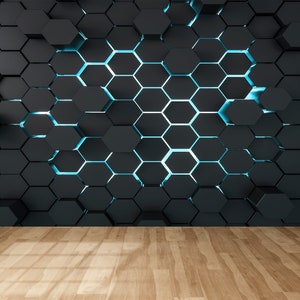 Carta da parati moderna, carta da parati rimovibile, carta da parati luminosa, carta da parati regalo, murale da parete con forme geometriche nere effetto 3D, murale nero,